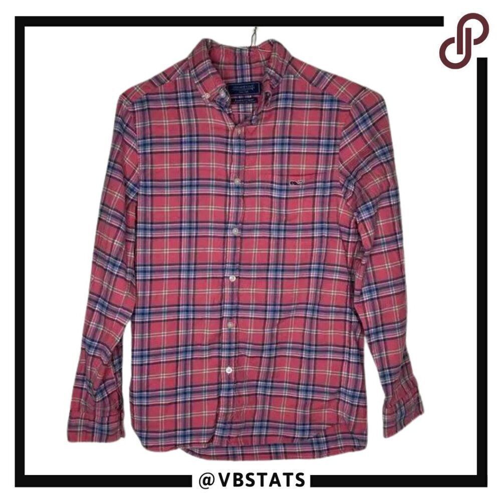 Vineyard Vines Pink and Blue Plaid LS Flannel Shirt in Size XS